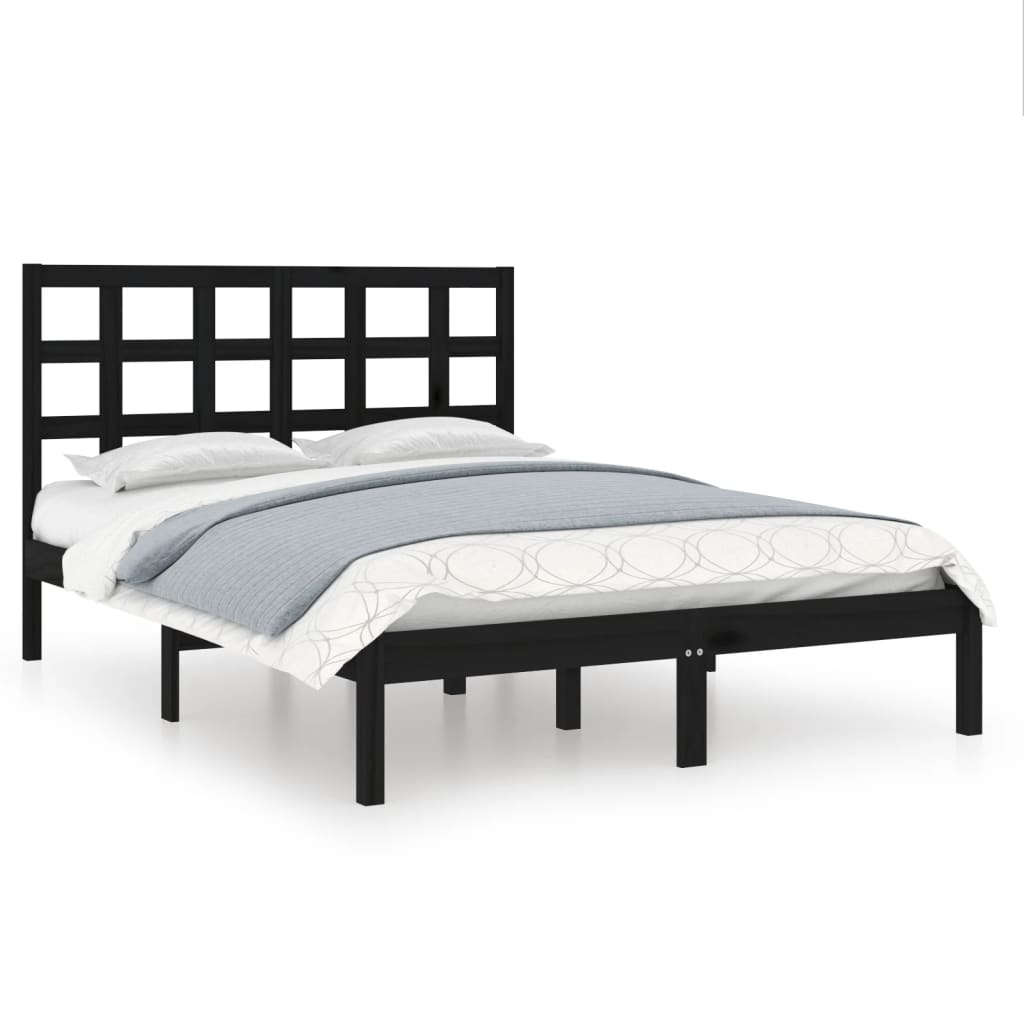 Solid Wood Bed Frame - Black, 140x190 cm (Mattress Not Included)