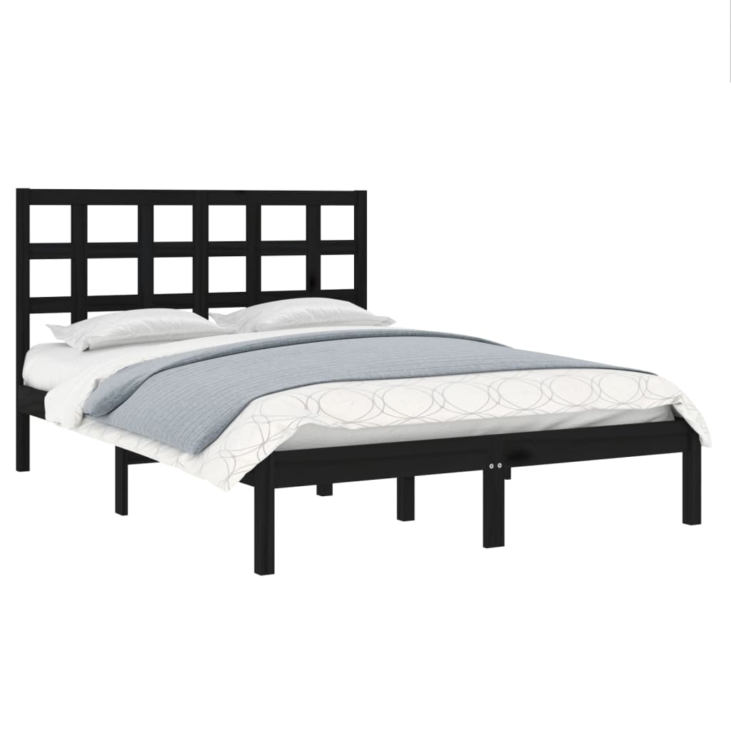 Solid Wood Bed Frame - Black, 140x190 cm (Mattress Not Included)