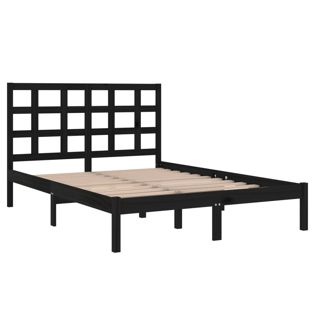 Solid Wood Bed Frame - Black, 140x190 cm (Mattress Not Included)