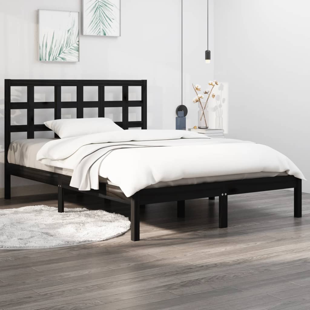 Solid Wood Bed Frame - Black, 140x190 cm (Mattress Not Included)