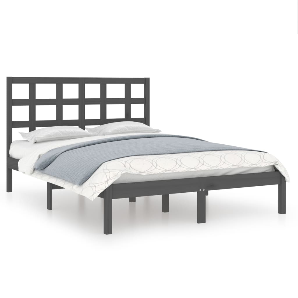 Solid Wood Grey Bed Frame 200x200 cm - Durable & Stylish Design