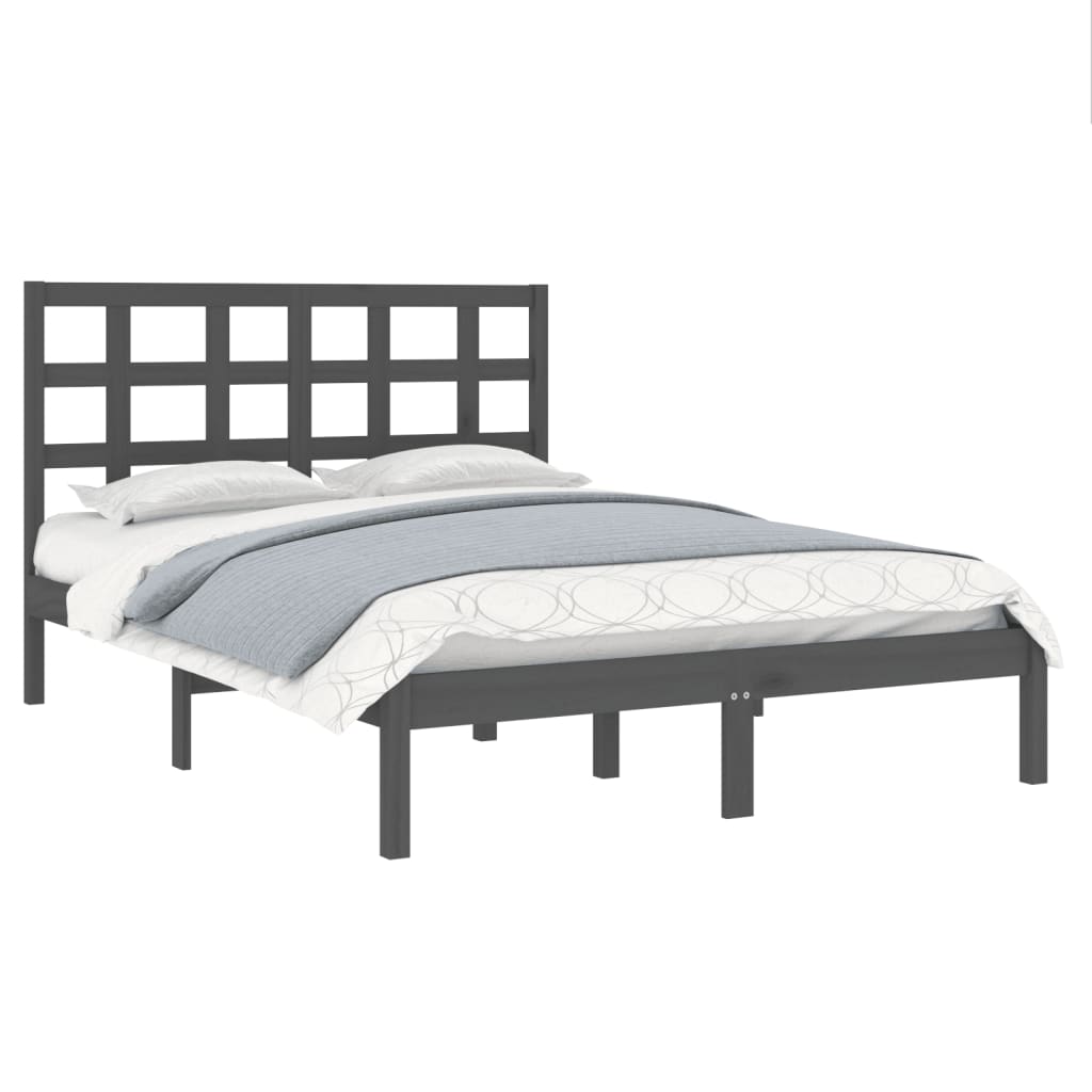 Solid Wood Grey Bed Frame 200x200 cm - Durable & Stylish Design