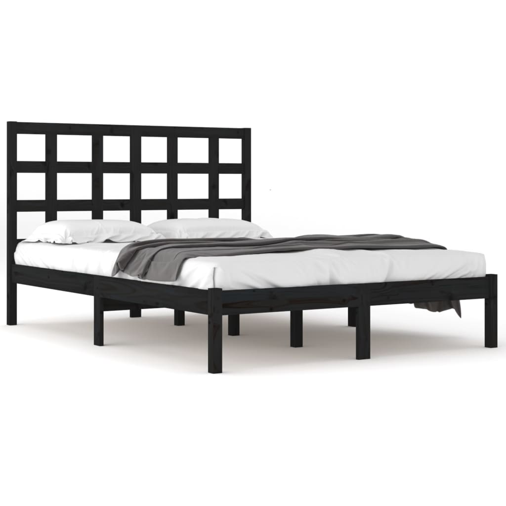 Solid Wood Black Bed Frame 200x200 cm - No Mattress Included