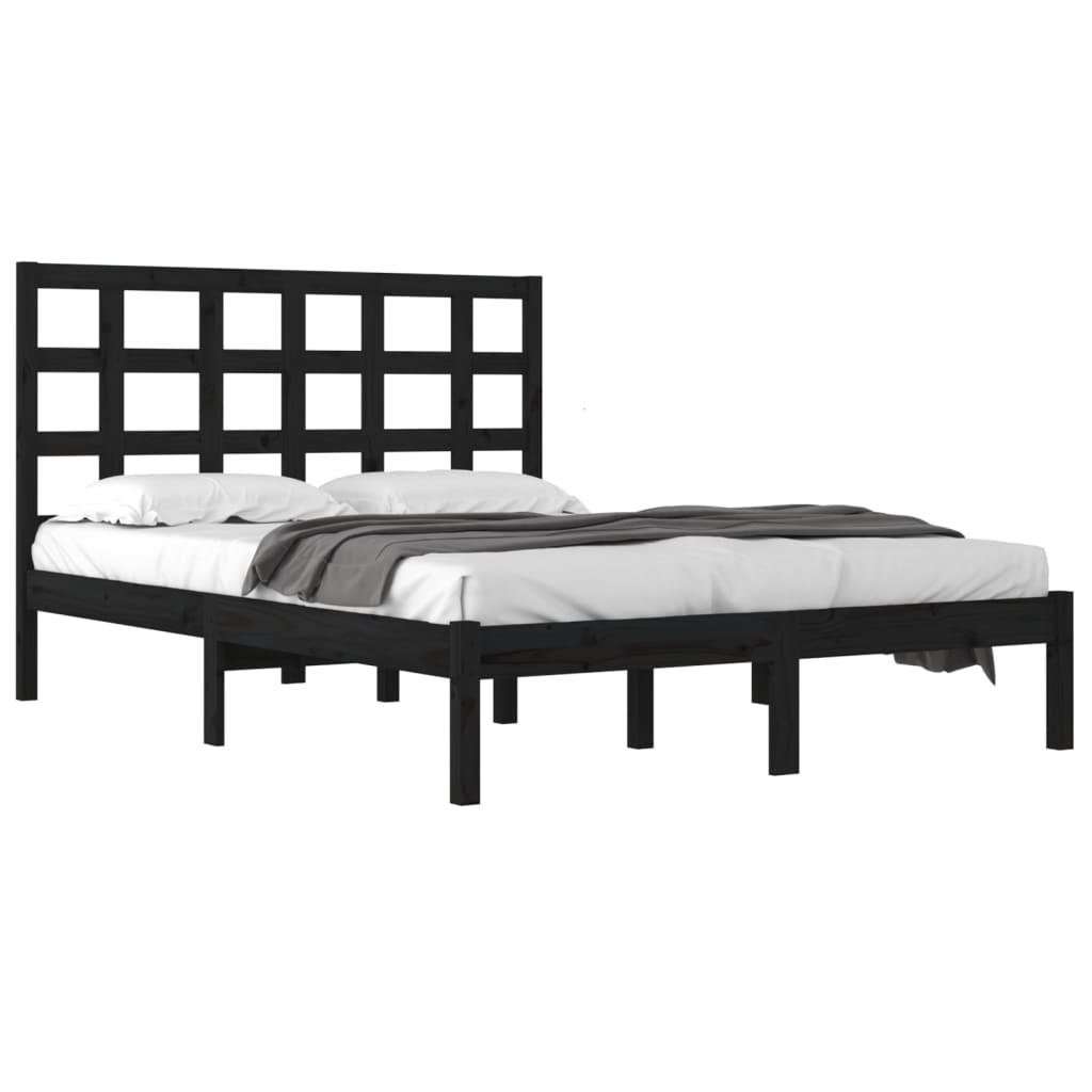 Solid Wood Black Bed Frame 200x200 cm - No Mattress Included