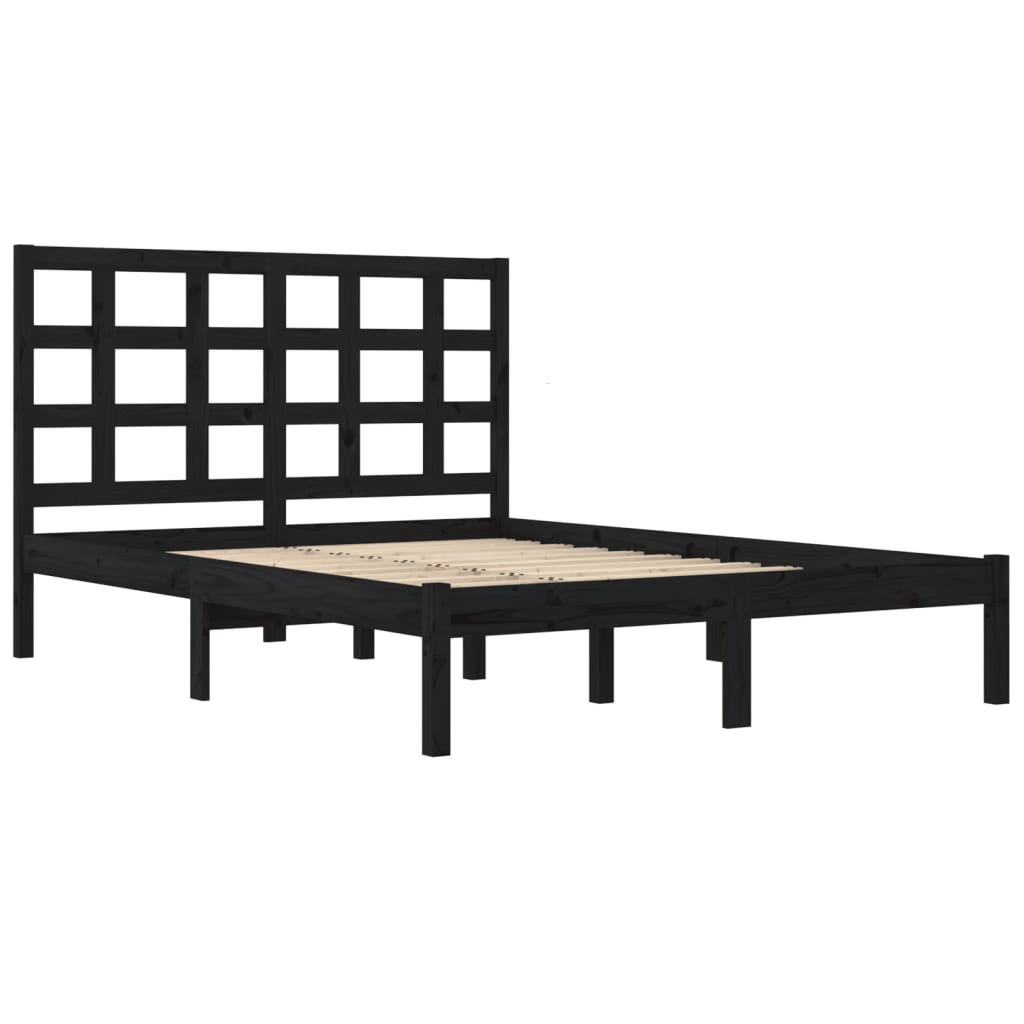 Solid Wood Black Bed Frame 200x200 cm - No Mattress Included