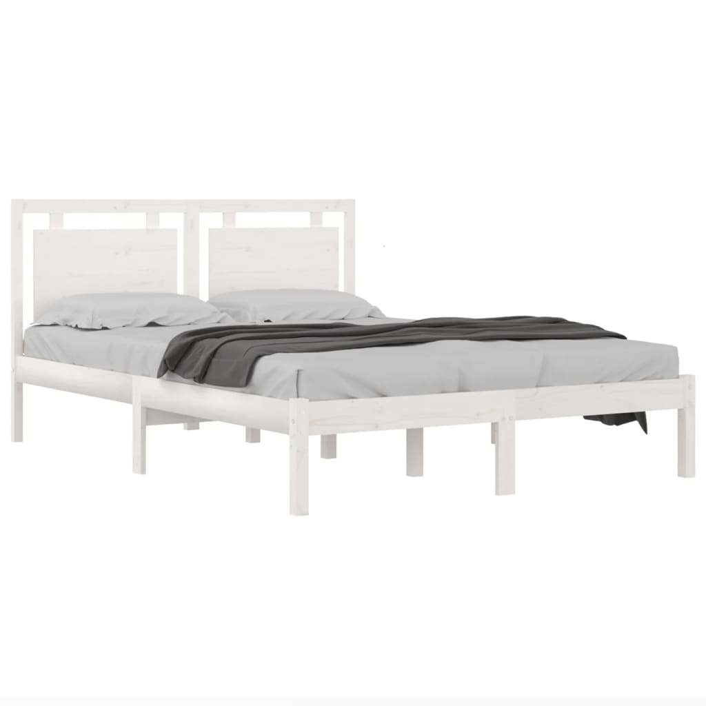 Solid Wood Bed Frame 200x200 cm in White - No Mattress Included