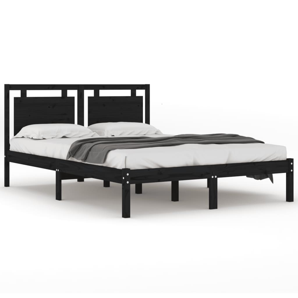 Solid Wood Black Bed Frame 200x200 cm - No Mattress Included