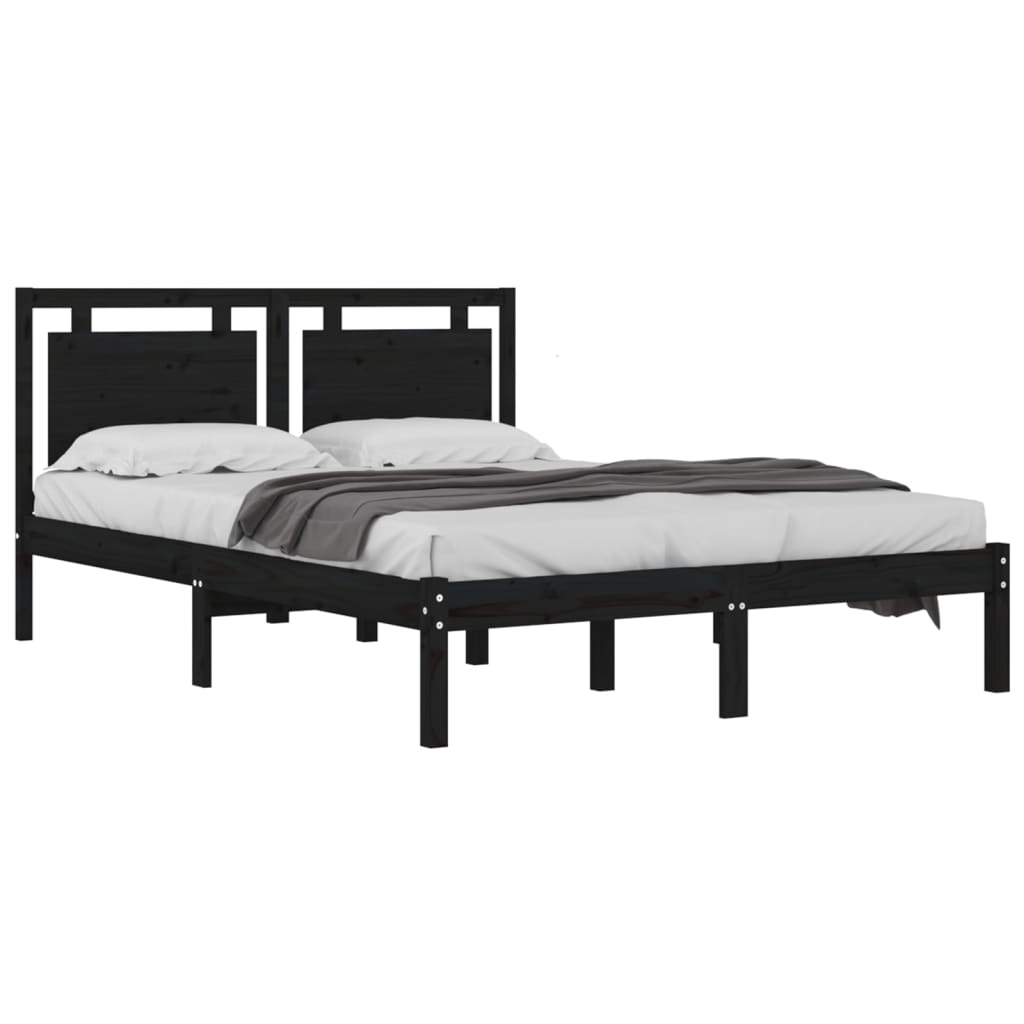 Solid Wood Black Bed Frame 200x200 cm - No Mattress Included