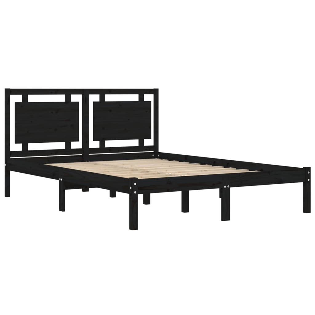 Solid Wood Black Bed Frame 200x200 cm - No Mattress Included