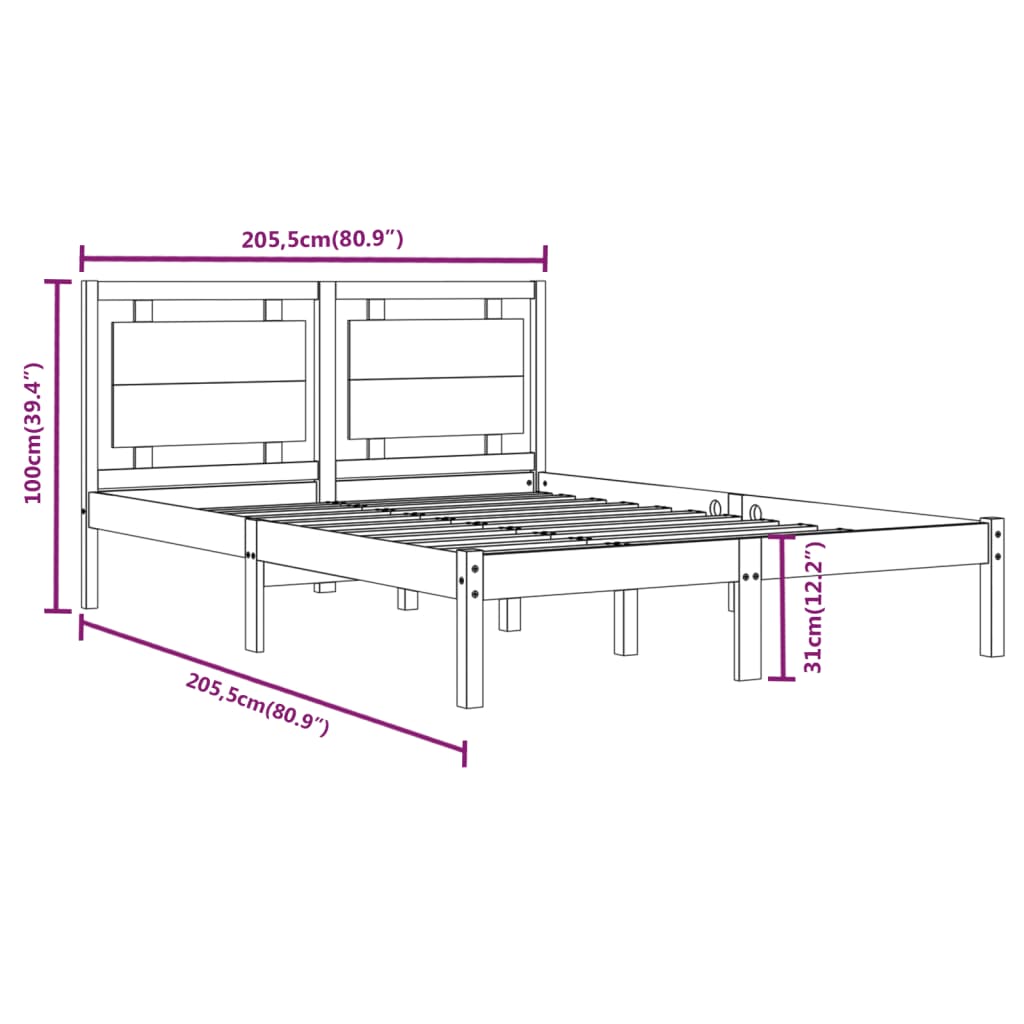 Solid Wood Black Bed Frame 200x200 cm - No Mattress Included