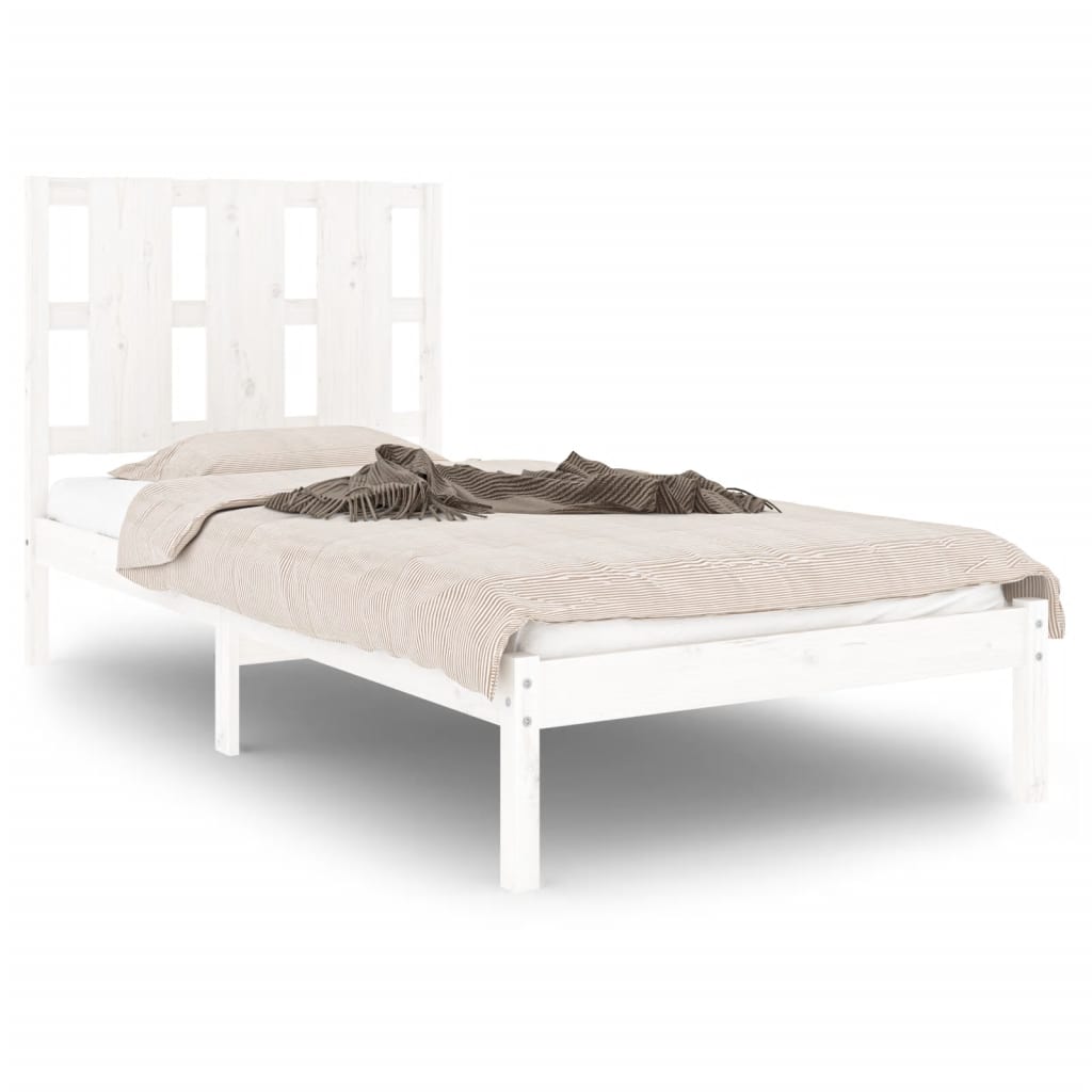 Solid Pine Wood Bed Frame, White 100x200 cm - No Mattress Included