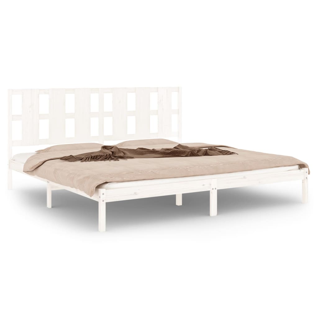 Solid Pine Wood Bed Frame, White, 200x200 cm - No Mattress Included