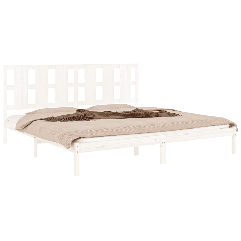 Solid Pine Wood Bed Frame, White, 200x200 cm - No Mattress Included