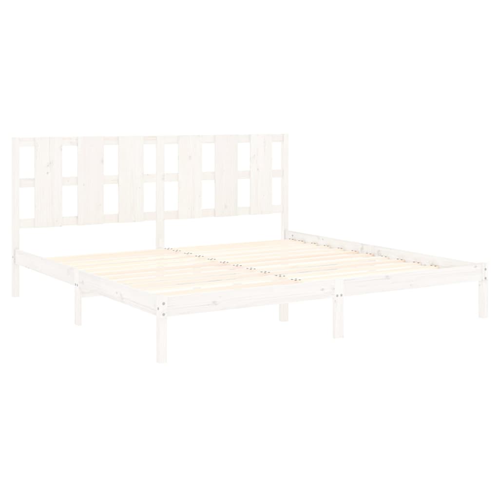 Solid Pine Wood Bed Frame, White, 200x200 cm - No Mattress Included