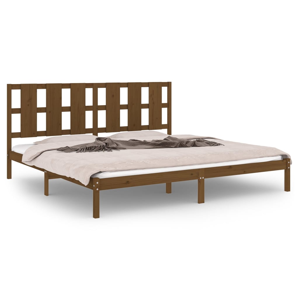Solid Pine Bed Frame 200x200 cm - Honey Brown Finish, No Mattress
