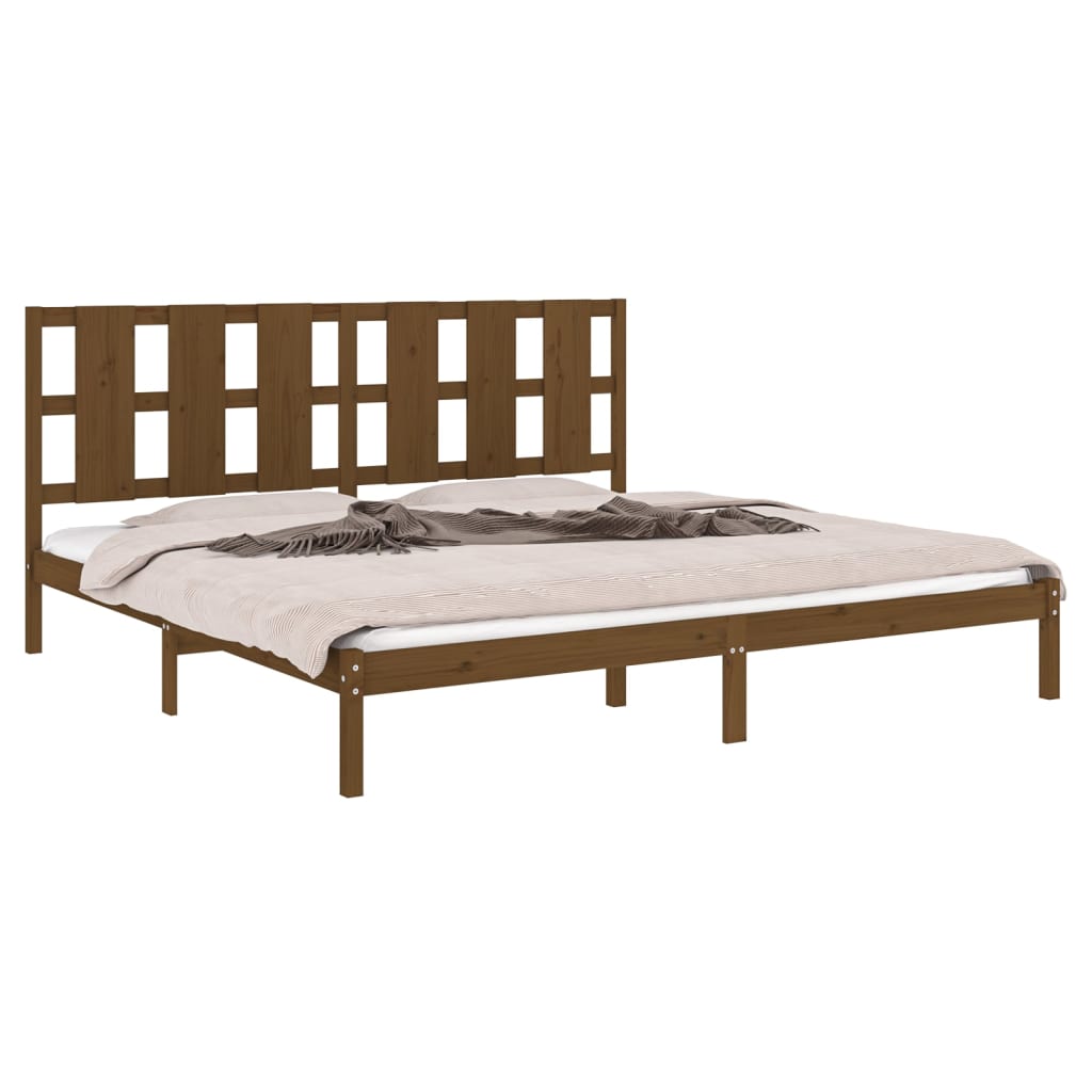 Solid Pine Bed Frame 200x200 cm - Honey Brown Finish, No Mattress