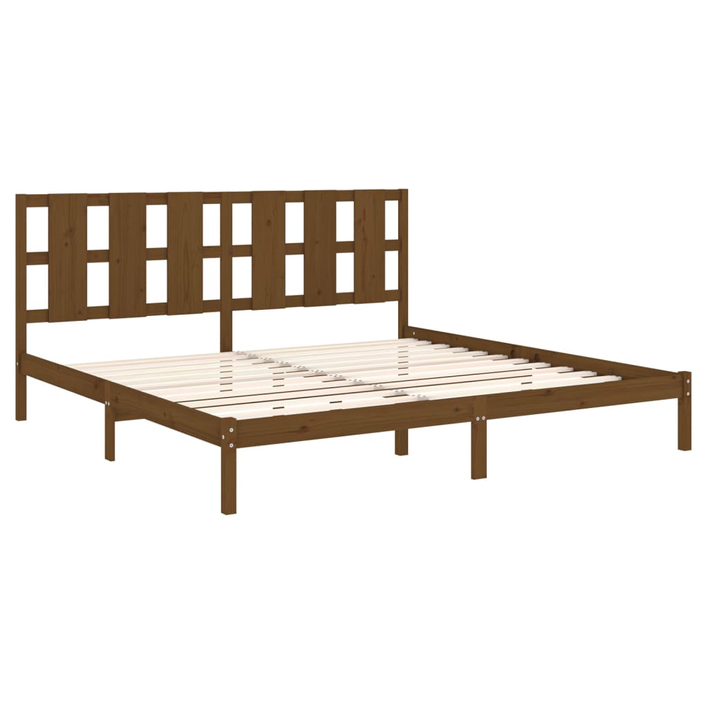 Solid Pine Bed Frame 200x200 cm - Honey Brown Finish, No Mattress