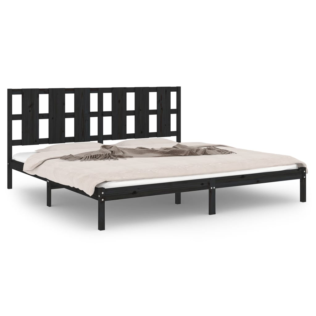 Solid Pine Wood Bed Frame in Black, No Mattress, 200x200 cm