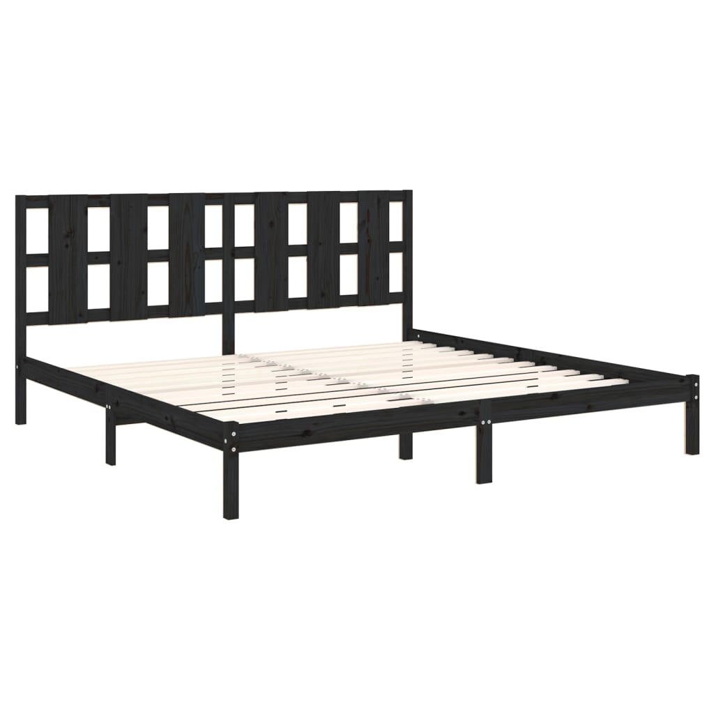 Solid Pine Wood Bed Frame in Black, No Mattress, 200x200 cm