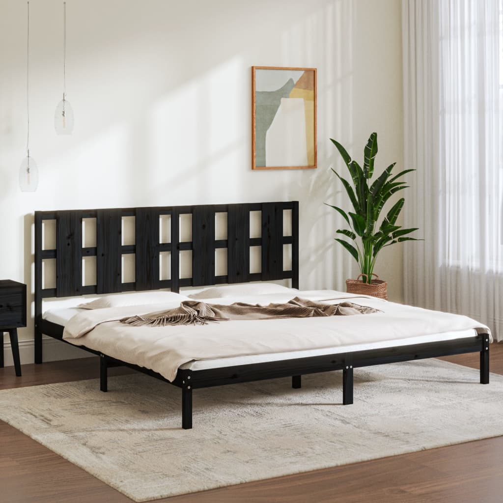 Solid Pine Wood Bed Frame in Black, No Mattress, 200x200 cm