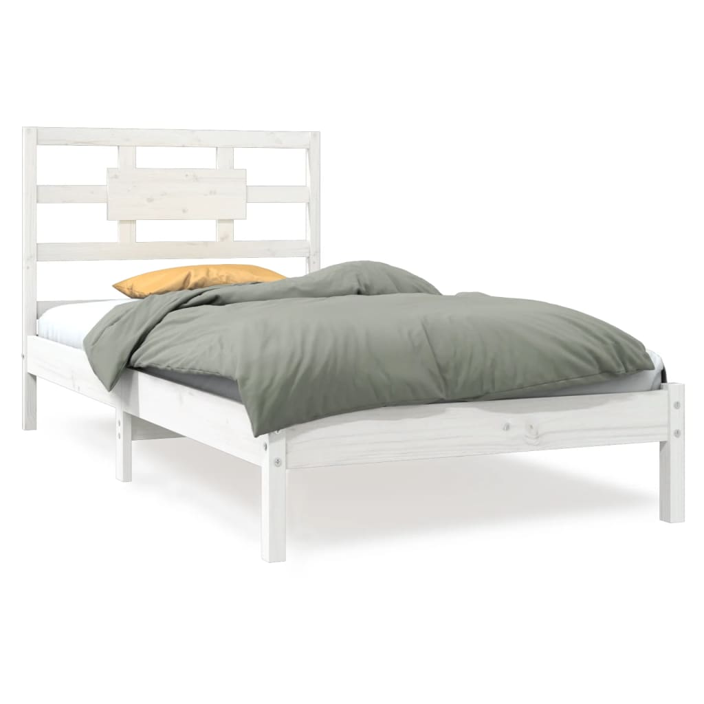 Solid Wood Bed Frame - White, 90x200 cm (No Mattress)