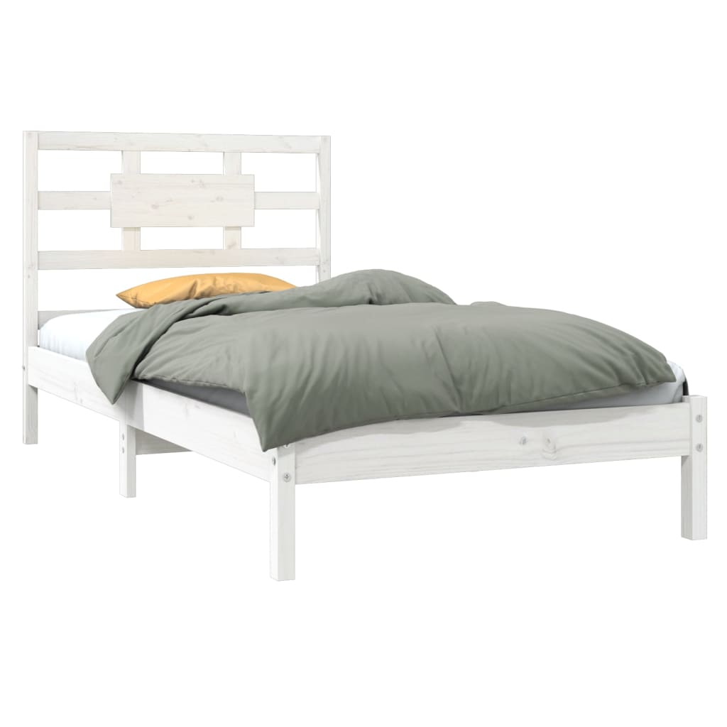 Solid Wood Bed Frame - White, 90x200 cm (No Mattress)