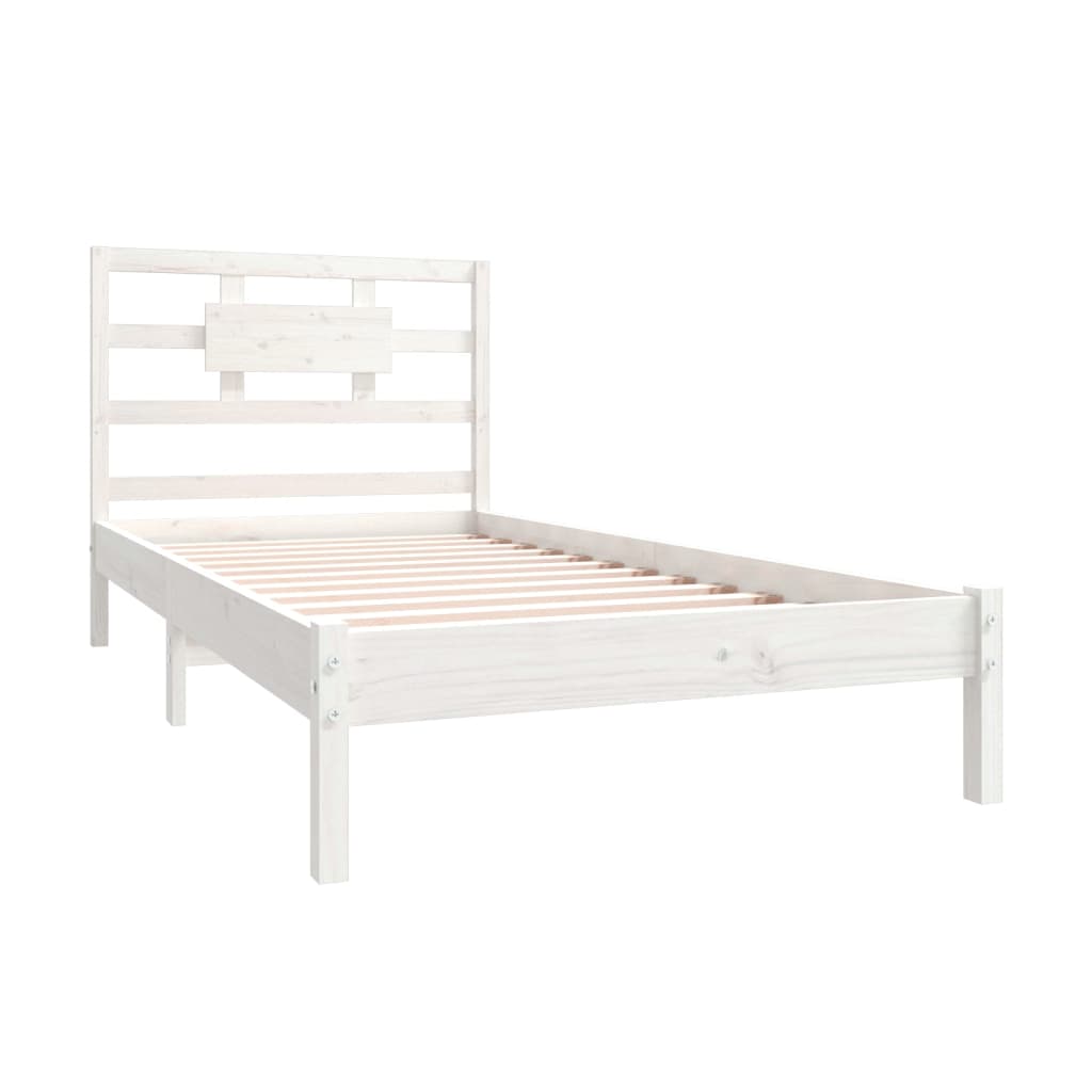Solid Wood Bed Frame - White, 90x200 cm (No Mattress)