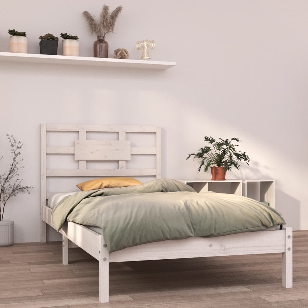 Solid Wood Bed Frame - White, 90x200 cm (No Mattress)