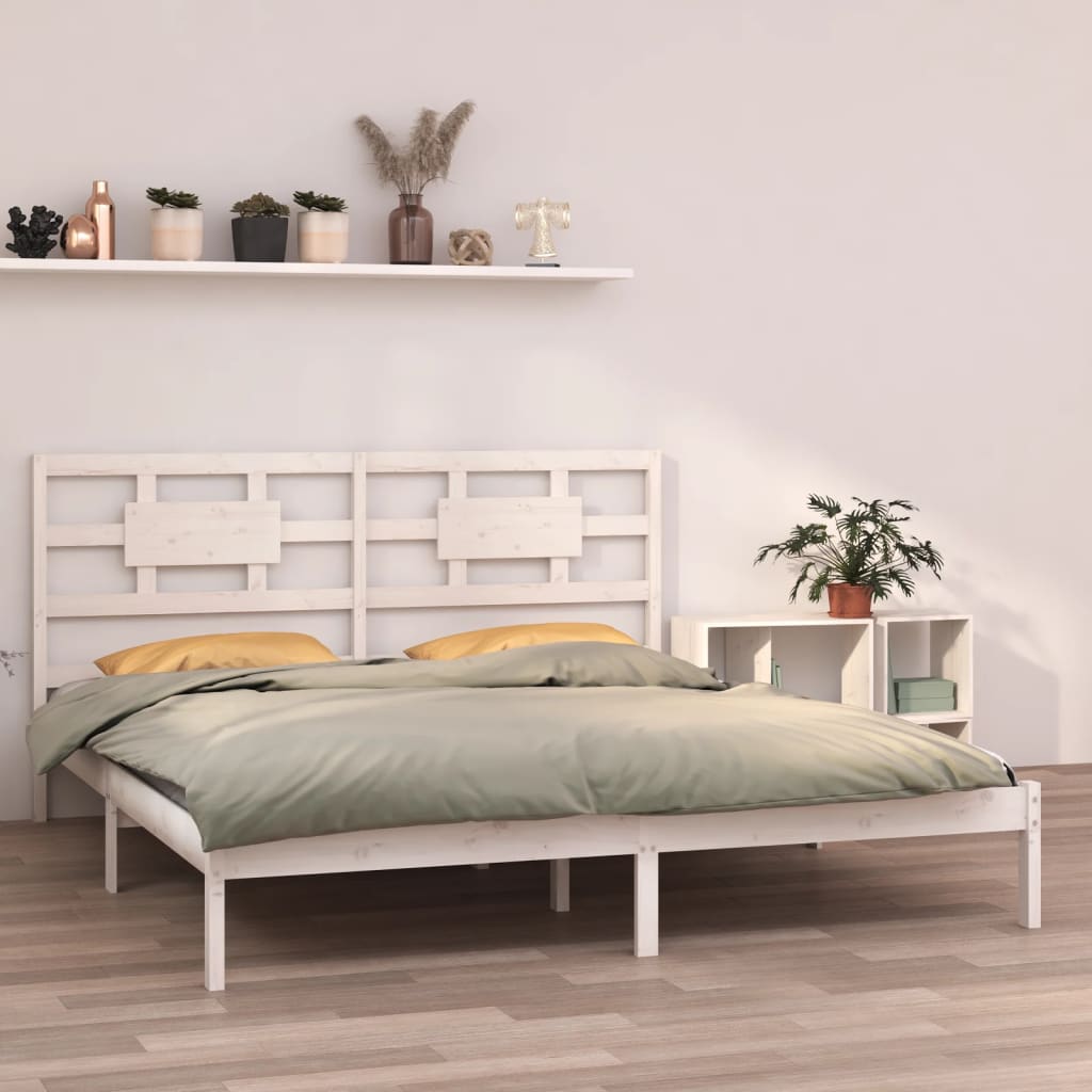 Solid Wood White Bed Frame 200x200 cm - No Mattress Included