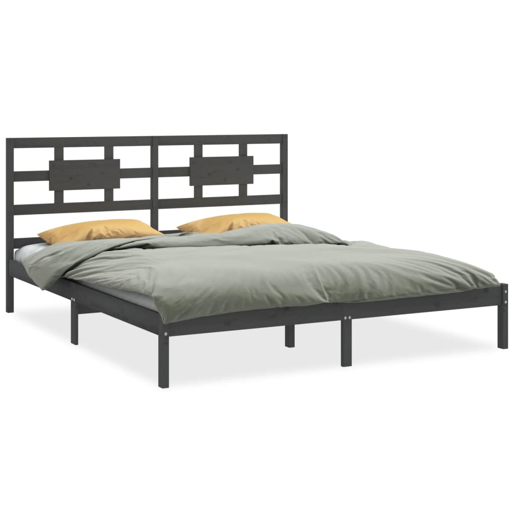 Grey Solid Wood Bed Frame 200x200 cm - Durable & Stylish Design