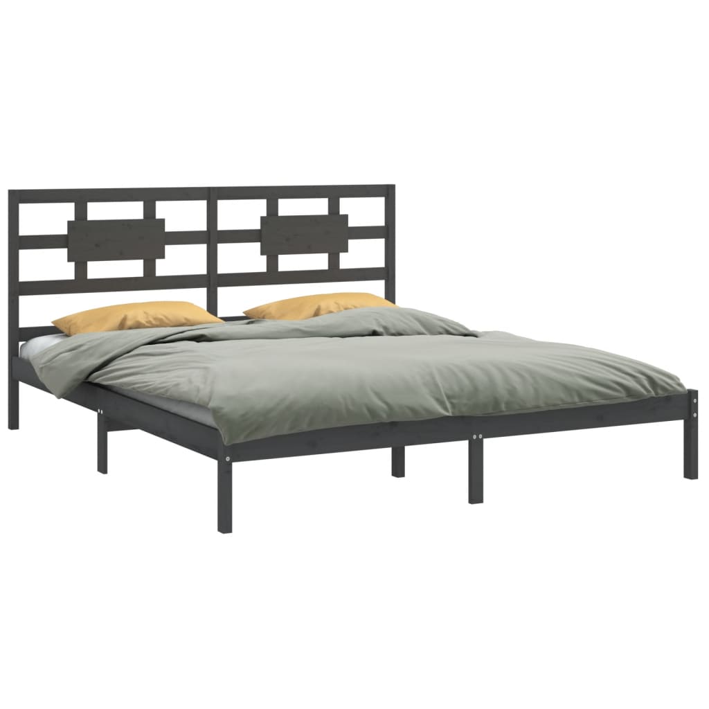 Grey Solid Wood Bed Frame 200x200 cm - Durable & Stylish Design