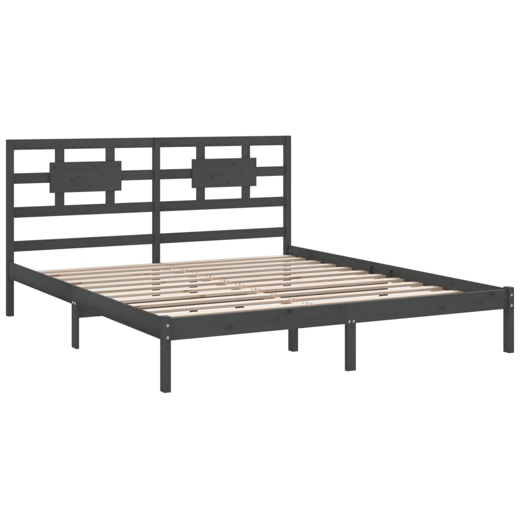 Grey Solid Wood Bed Frame 200x200 cm - Durable & Stylish Design