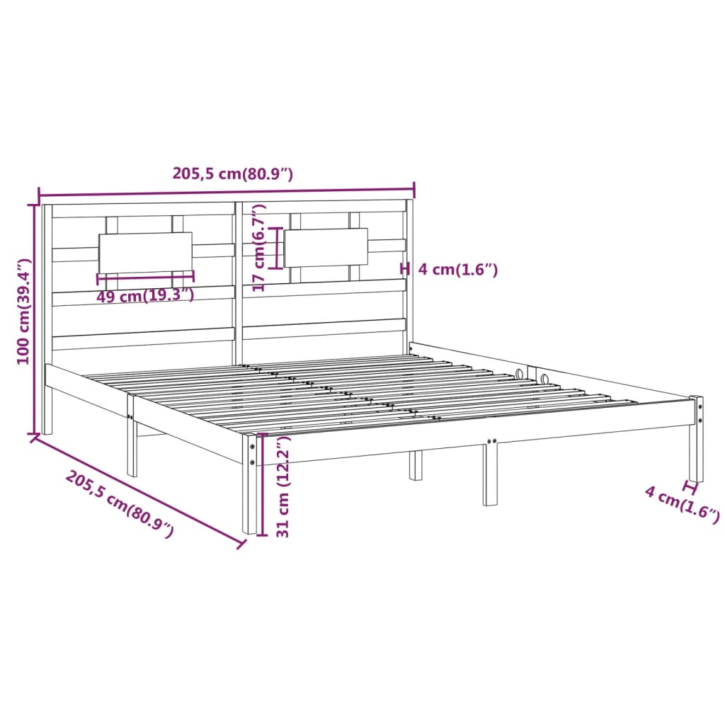 Grey Solid Wood Bed Frame 200x200 cm - Durable & Stylish Design