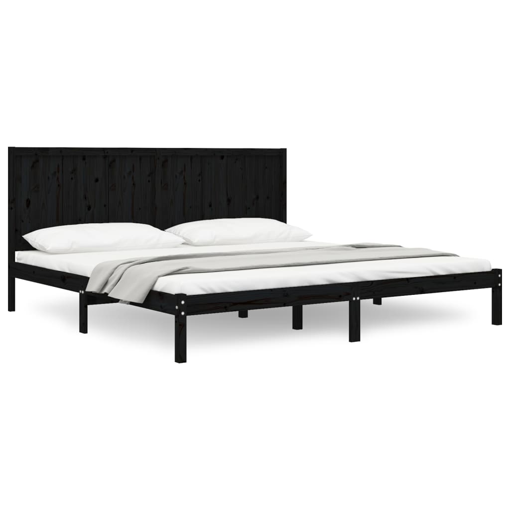 Solid Pine Wood Bed Frame, Black, 200x200 cm - No Mattress Included