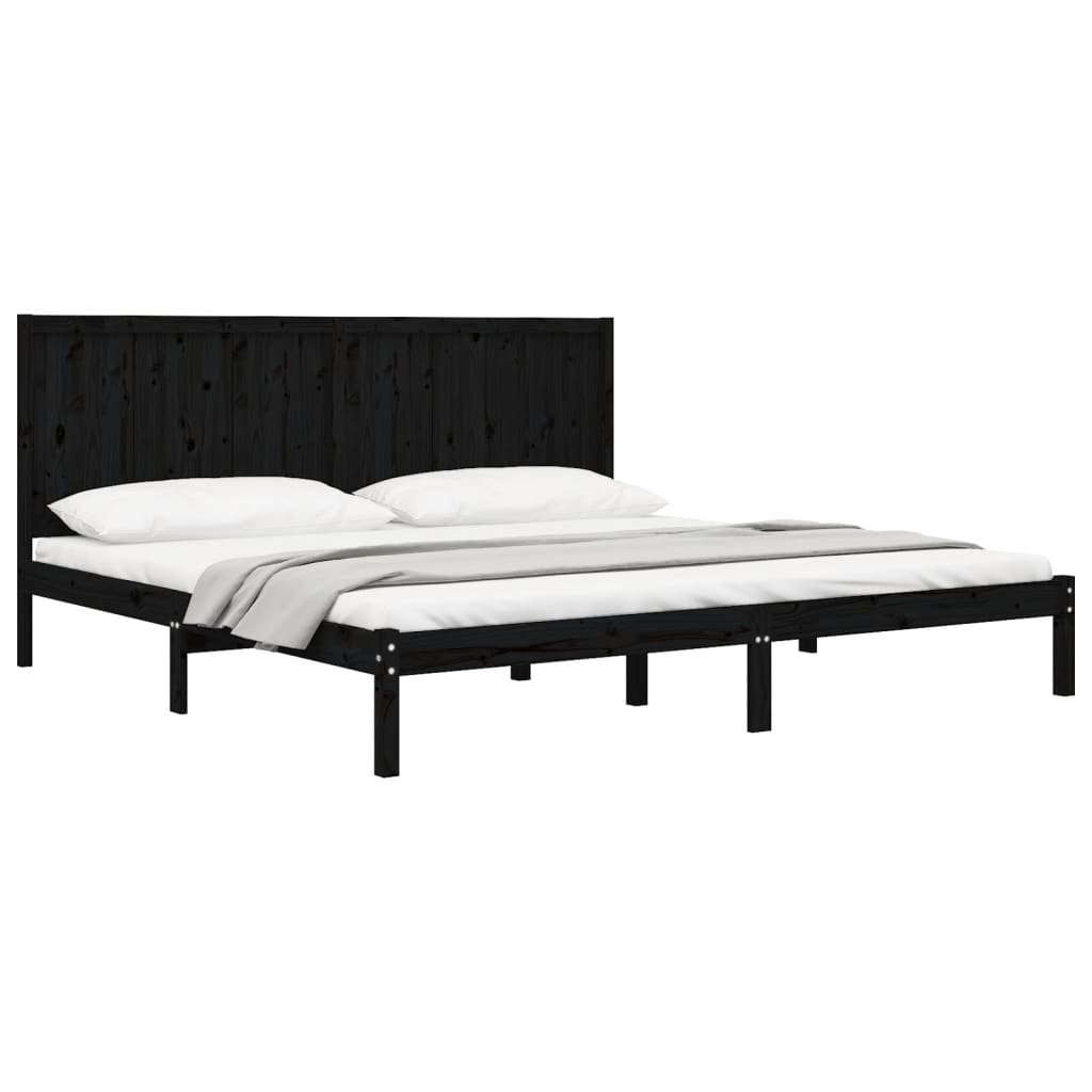 Solid Pine Wood Bed Frame, Black, 200x200 cm - No Mattress Included