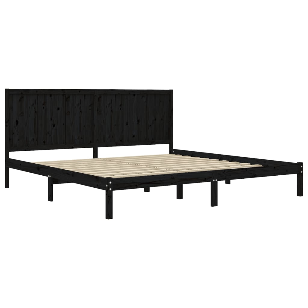 Solid Pine Wood Bed Frame, Black, 200x200 cm - No Mattress Included