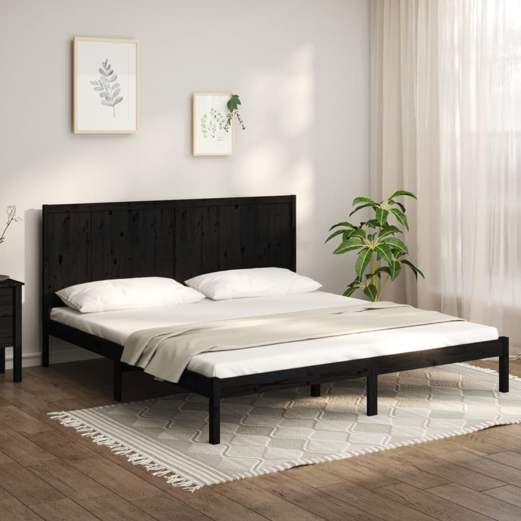 Solid Pine Wood Bed Frame, Black, 200x200 cm - No Mattress Included