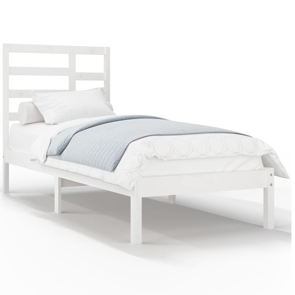 White Solid Wood Bed Frame 100x200 cm - Mattress Not Included
