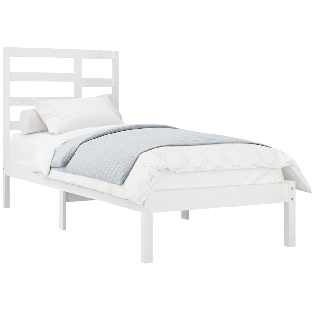 White Solid Wood Bed Frame 100x200 cm - Mattress Not Included