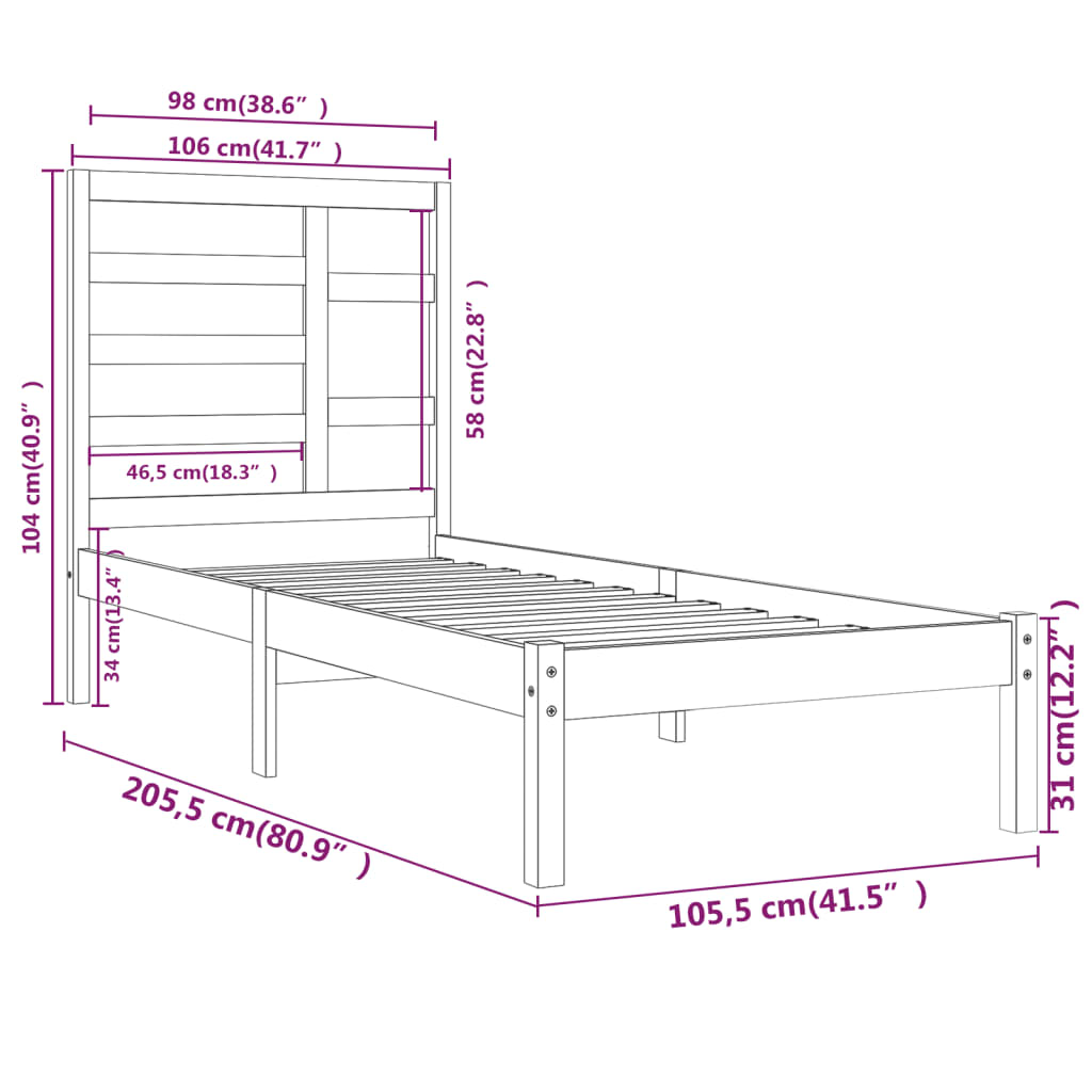 Black Solid Wood Bed Frame | 100x200 cm | No Mattress Included