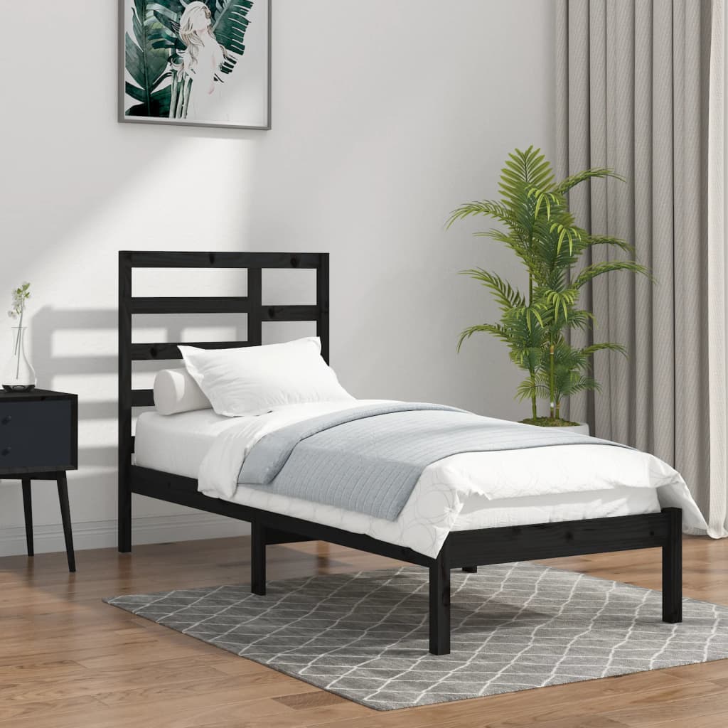 Black Solid Wood Bed Frame | 100x200 cm | No Mattress Included