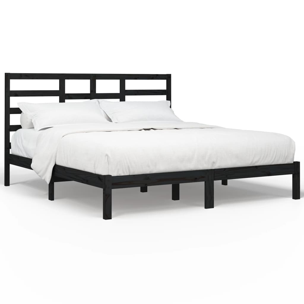 Solid Wood Black Bed Frame 200x200 cm - No Mattress Included