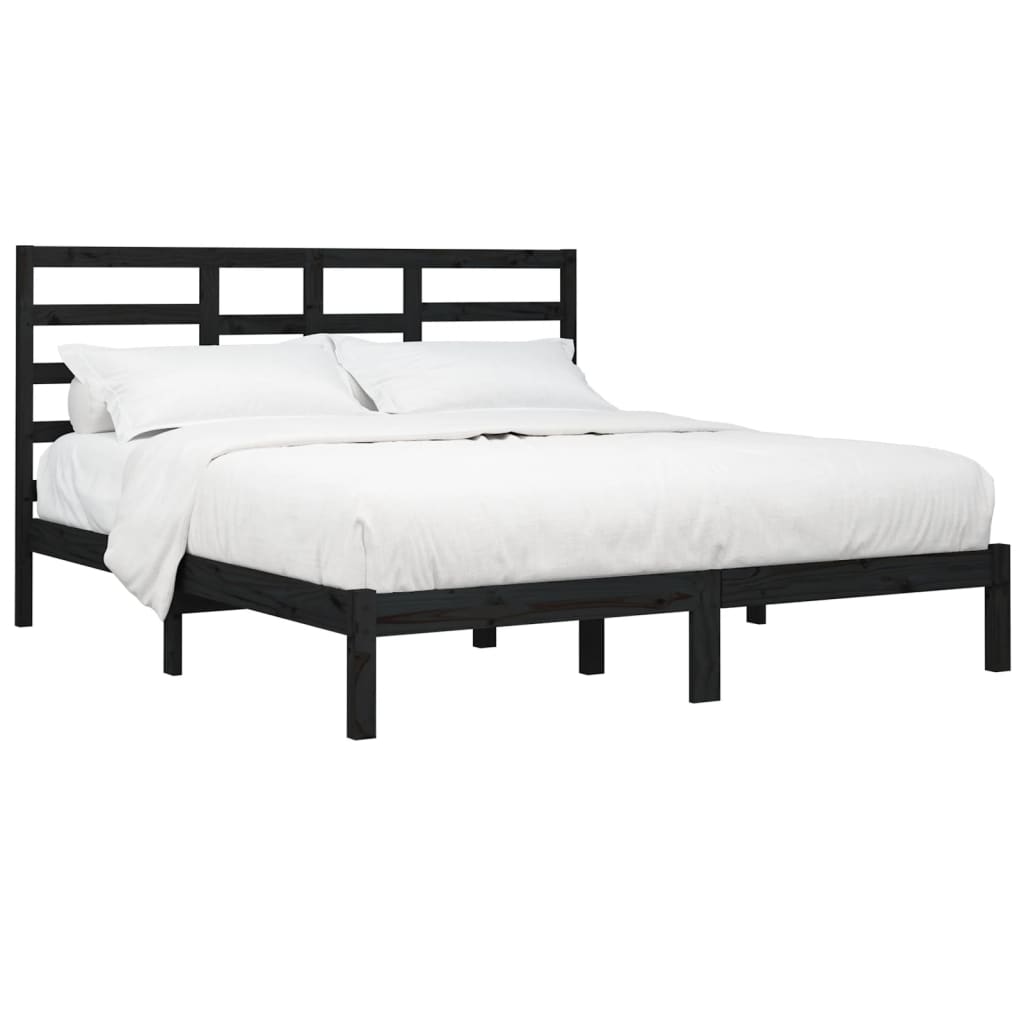 Solid Wood Black Bed Frame 200x200 cm - No Mattress Included