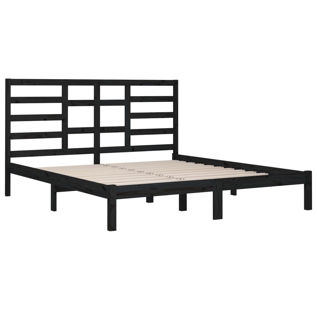 Solid Wood Black Bed Frame 200x200 cm - No Mattress Included