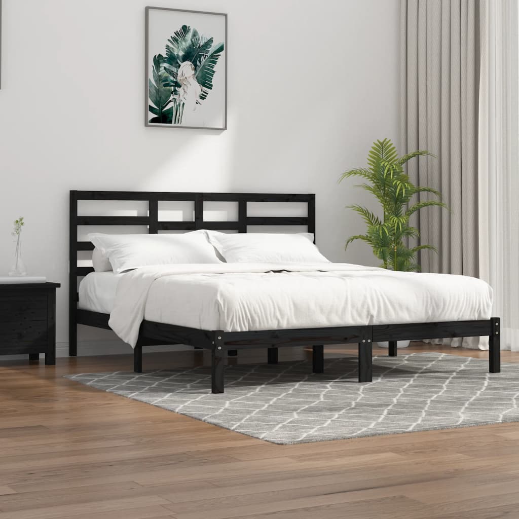 Solid Wood Black Bed Frame 200x200 cm - No Mattress Included