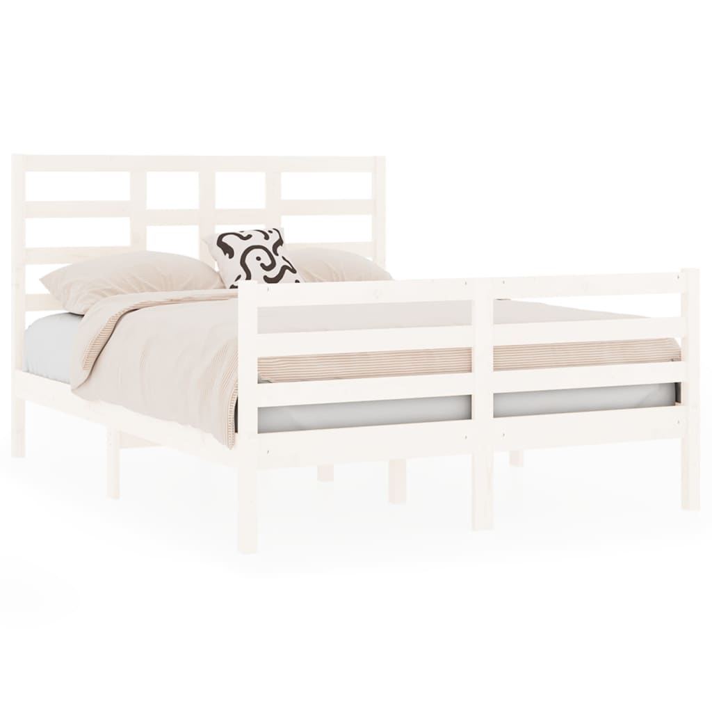 Solid Wood Bed Frame, White, 140x190 cm - Sturdy & Stylish