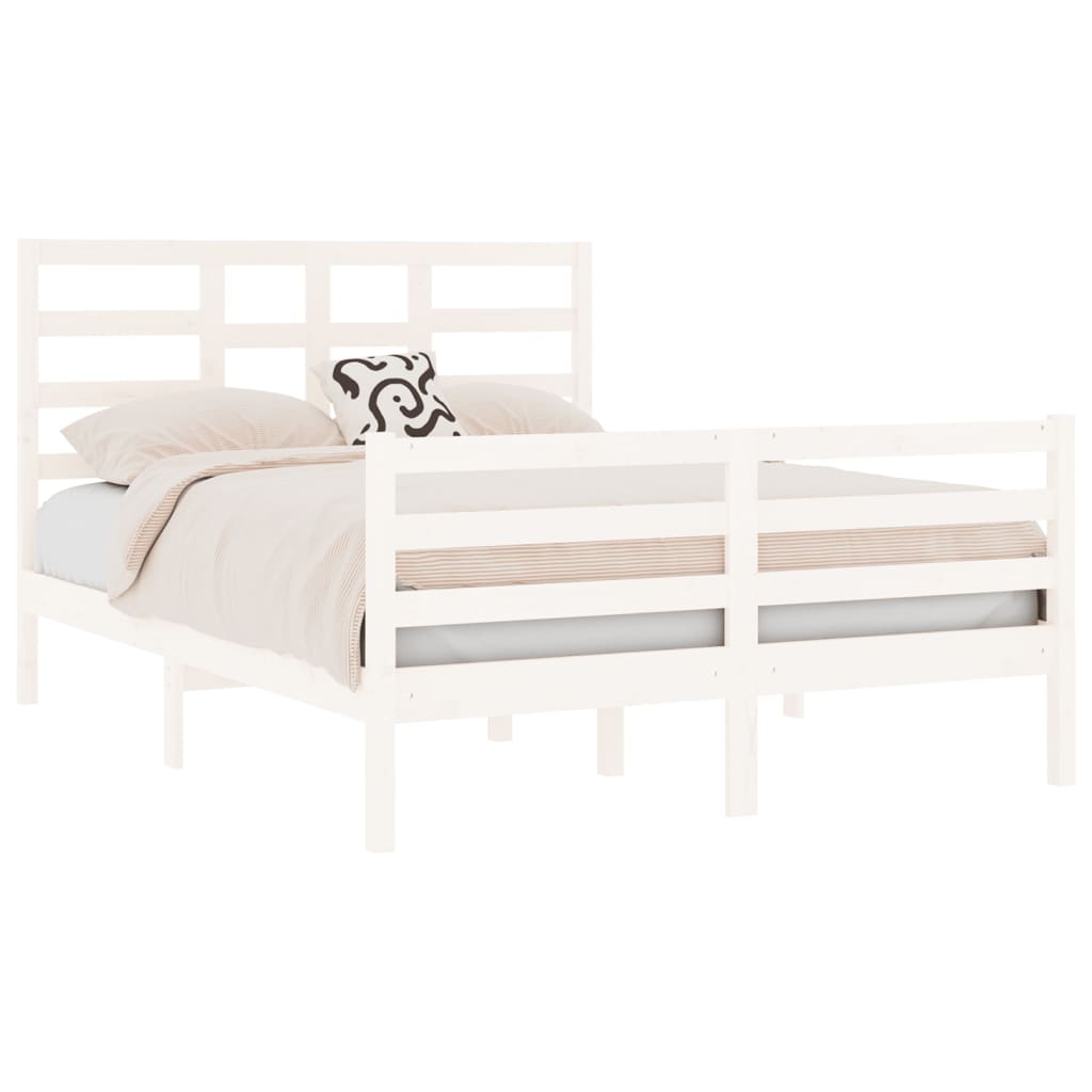 Solid Wood Bed Frame, White, 140x190 cm - Sturdy & Stylish