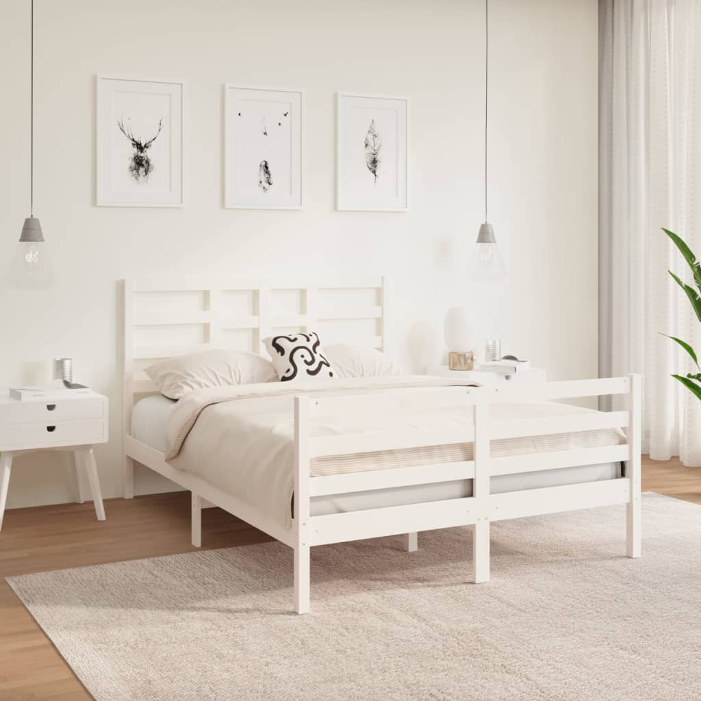 Solid Wood Bed Frame, White, 140x190 cm - Sturdy & Stylish