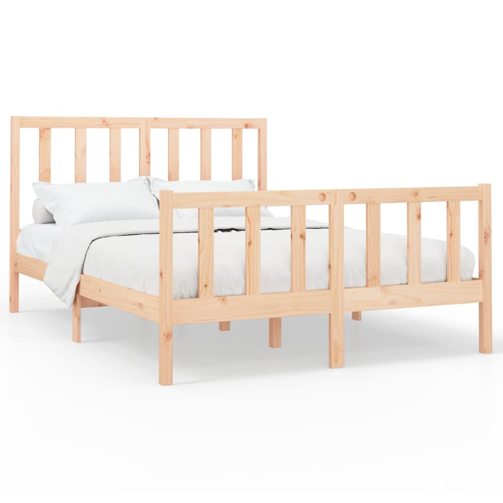 Solid Pine Bed Frame 140x190 cm - Durable Wood Design, Mattress Not Included