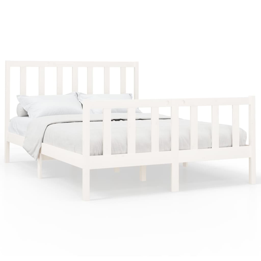 Solid Pine Wood White Bed Frame 140x200 cm - No Mattress Included